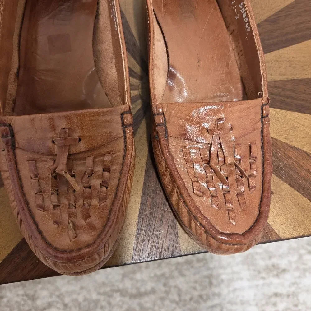True Vintage Dexter USA Leather Loafers Moccasin US 7.5 Woven Brown 70s 80s Boho